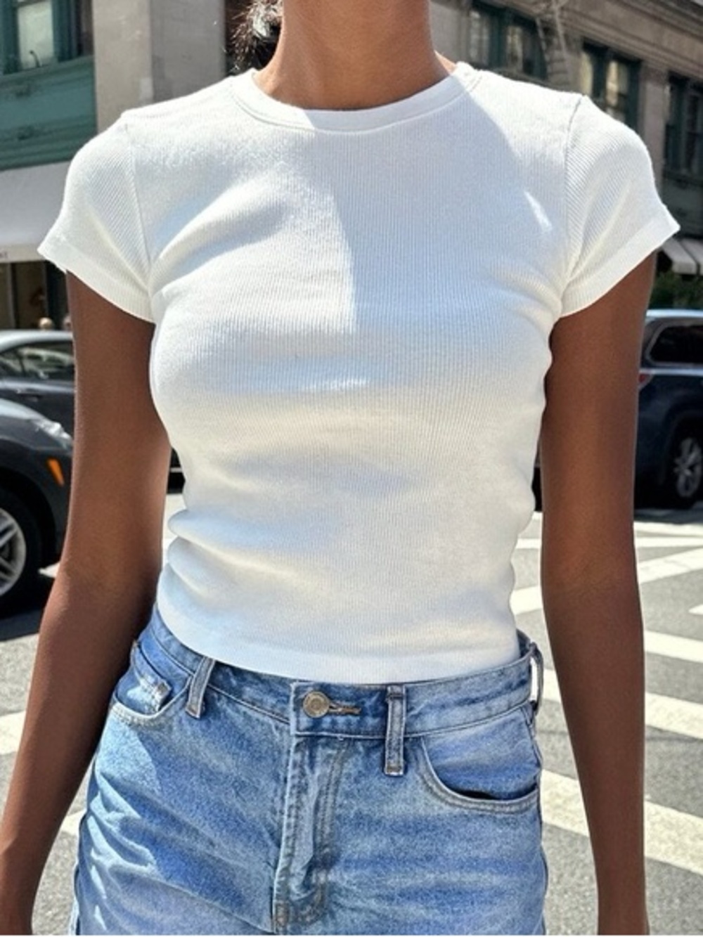 Brandy Melville White Ribbed Tee